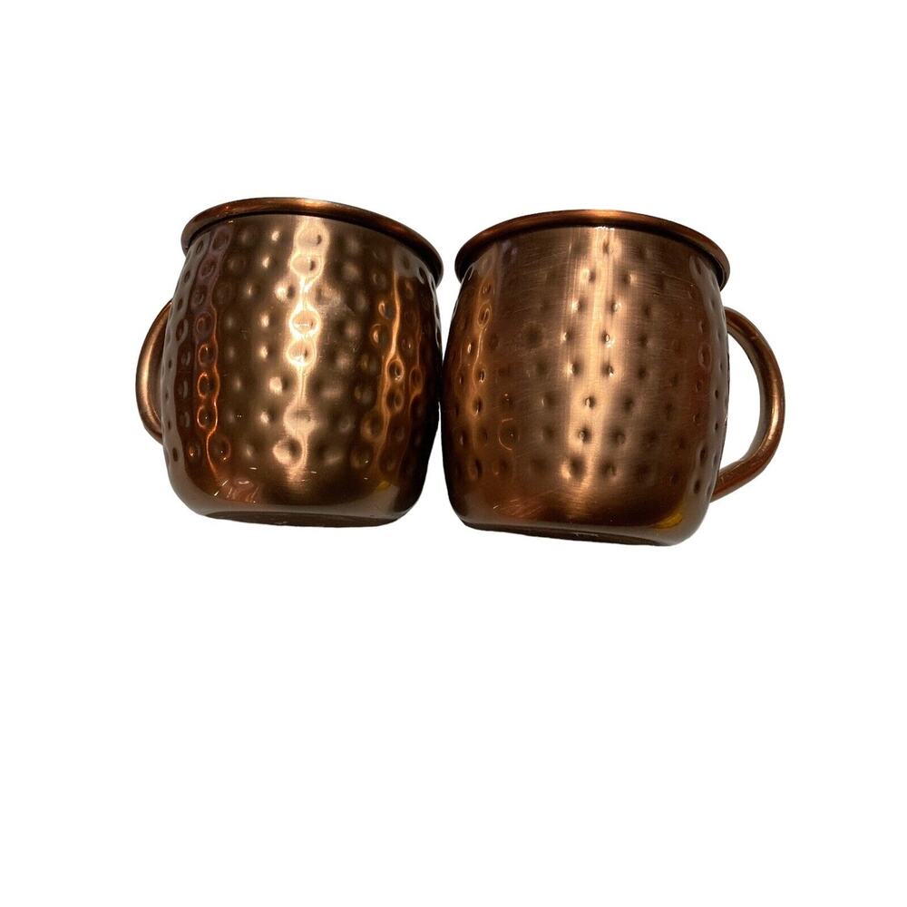 copper‎ plated stainless steel and hammered mugs